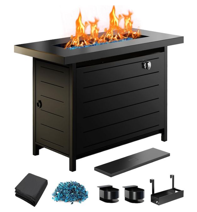 Nationalkrafts 52 Propane Fire Pit with w/ Glass Wind Guard,50,000 BTU CSA-Certified Gas Fire Pit with Cup Holders,Black