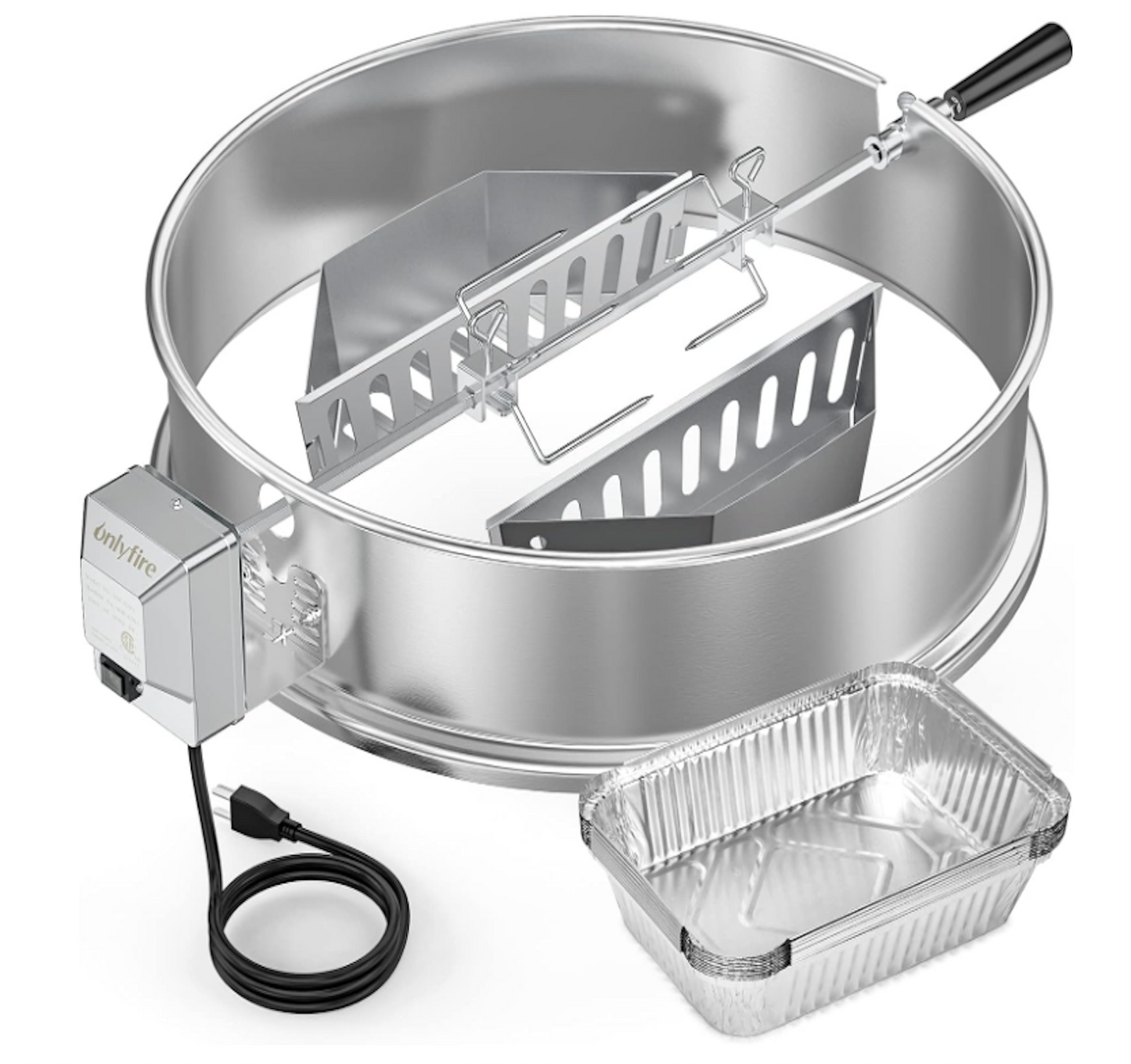 Nationalkrafts Stainless Steel Rotisserie Ring Kit - Fits 22-inch Kettle Grills, Includes Charcoal Baskets & 10 Drip Pans