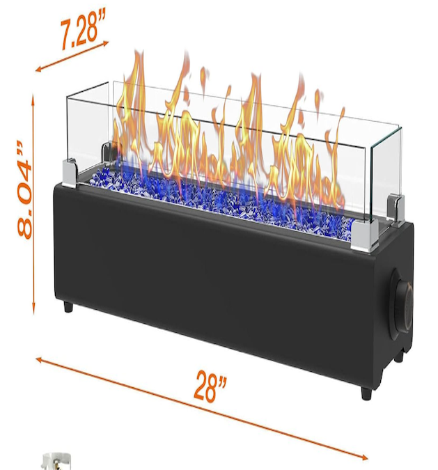 Nationalkrafts 28-Inchs Fire Pit Table 40,000 BTU Rectangle Propane Fire Pit with Wind Glass Shield & Glass Rocks